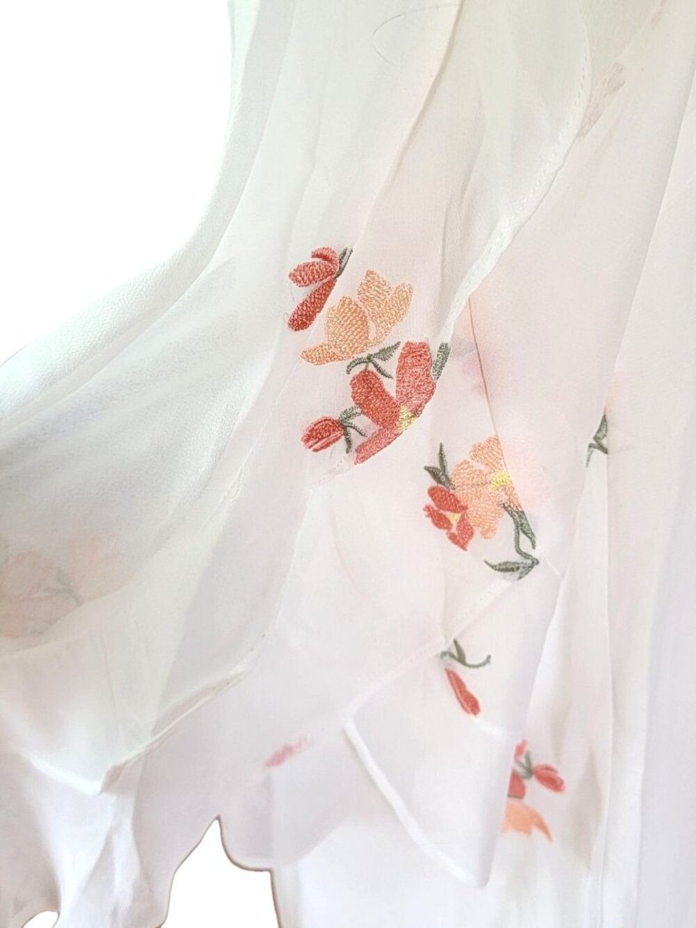 Loveriche Womens Mini Shift Dress LG White Pink Embroidered Floral Sheer Sleeve - Picture 5 of 13